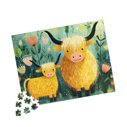 Highland Cow Family Puzzle 110/252/520/1014 Piece | Cute Mother and Calf Floral Jigsaw 252 pcs (Horizontal) Puzzle The Puzzle Chest