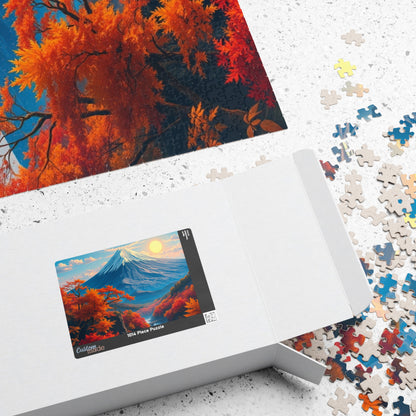 Surreal Autumn Mount Fuji Puzzle: Snow-Capped Peak and Vibrant Foliage Landscape Puzzle, Famous Landmark Jigsaw Game, Nature Lover Gift Puzzle The Puzzle Chest