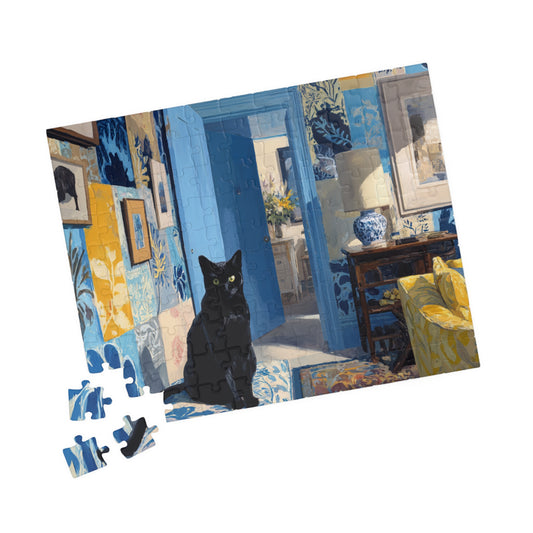 Cat in the Blue Room – Vibrant Fauvist Interior Jigsaw Puzzle, Animal Theme Artistic Cat Puzzle, Matisse-Inspired 110 pcs (Horizontal) Puzzle The Puzzle Chest