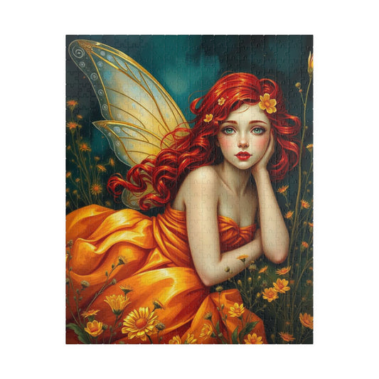 Fairy Dreamscape Jigsaw Puzzle - Red Haired Fairy in Night Wildflower Field 110-1014 Piece Mindful Gift for Family, Friend, Hospital Patient