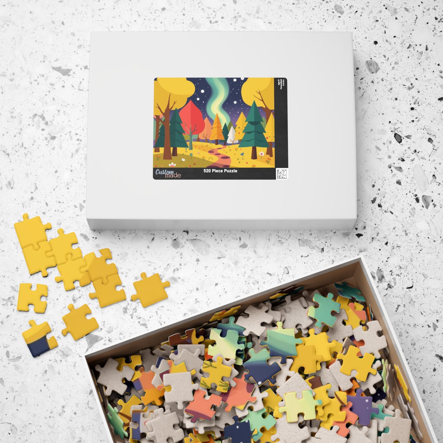 Magical Forest Landscape Jigsaw Puzzle - Abstract Geometric Trees in Bold Bright Colors Puzzle The Puzzle Chest