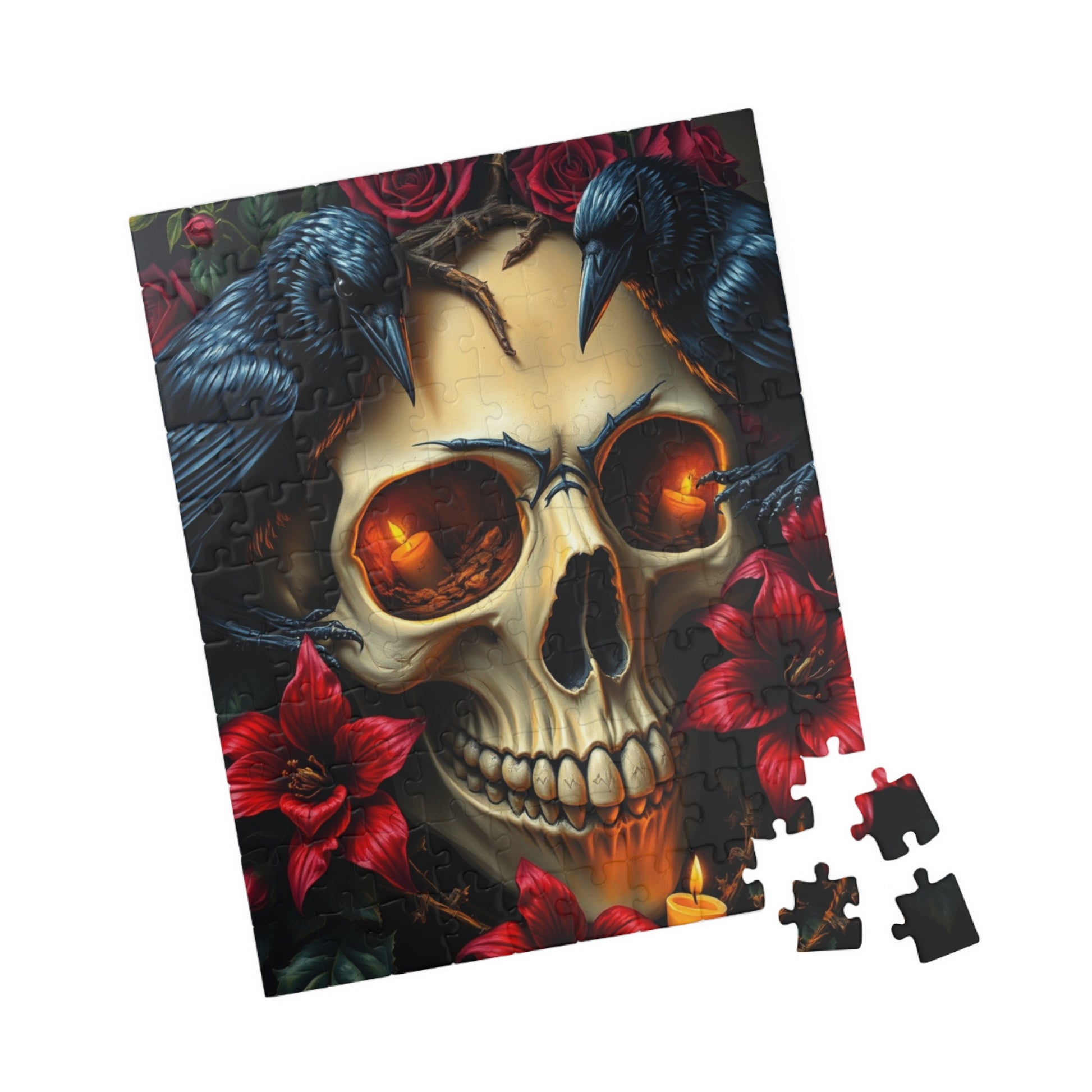 Skull and Roses Puzzle, Dark Floral Gothic Art Adult Jigsaw Game, Puzzle Gifts for Halloween, Mindfulness Solo Fun Puzzle The Puzzle Chest