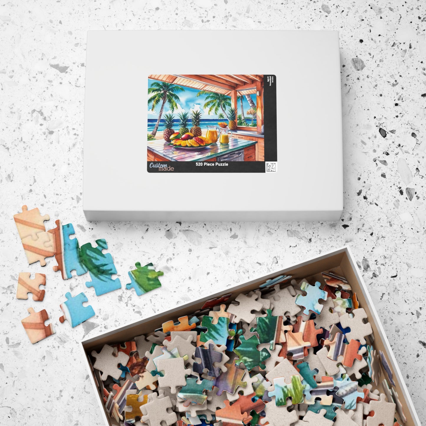 Tropical Island Jigsaw Puzzle, 110, 252, 520, 1014-Piece, Beach Kitchen Scene, Fruit Platter Ocean View Palm Trees, Puzzle Enthusiast Gift Puzzle The Puzzle Chest