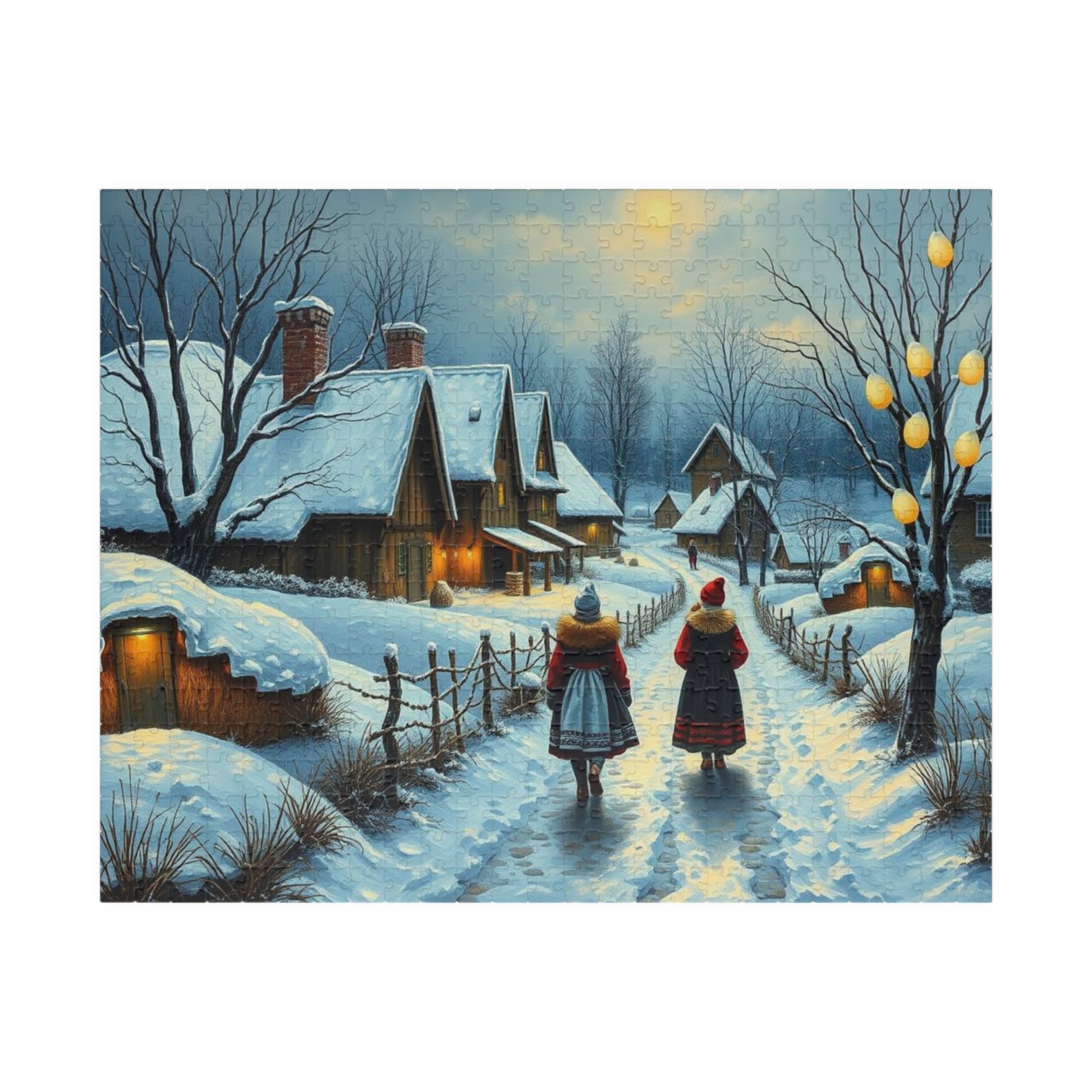 Ukrainian Village Jigsaw Puzzle - Winter Scene, Family Activity, Folk Art Puzzle, Christmas Holiday or Birthday Gift for Friends 520 pcs (Horizontal) Puzzle The Puzzle Chest