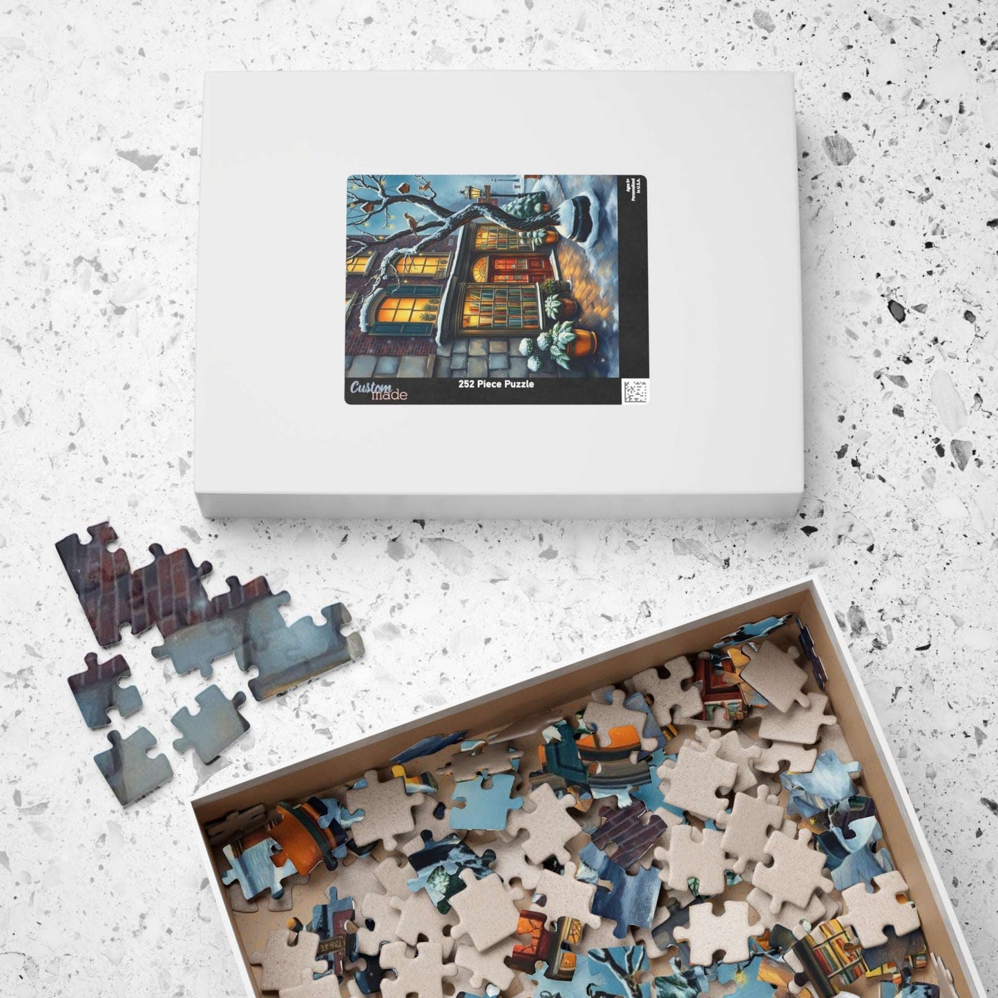 Winter Glow Old World Bookstore Jigsaw Puzzle - Snowy Bookshop Puzzle The Puzzle Chest