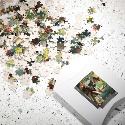 Victorian Garden Sketch Jigsaw Puzzle - 19th-Century Young Male Artist in a Blooming Rose Garden Puzzle The Puzzle Chest