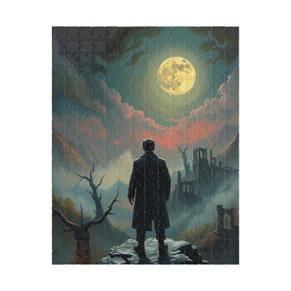Mystical Moonlight Puzzle, Lone Traveler Overlooking Valley of Ruins, Gothic Art Jigsaw Game, Puzzle Lover Gift, Family Activity Solo Fun 252 pcs (Vertical) Puzzle The Puzzle Chest