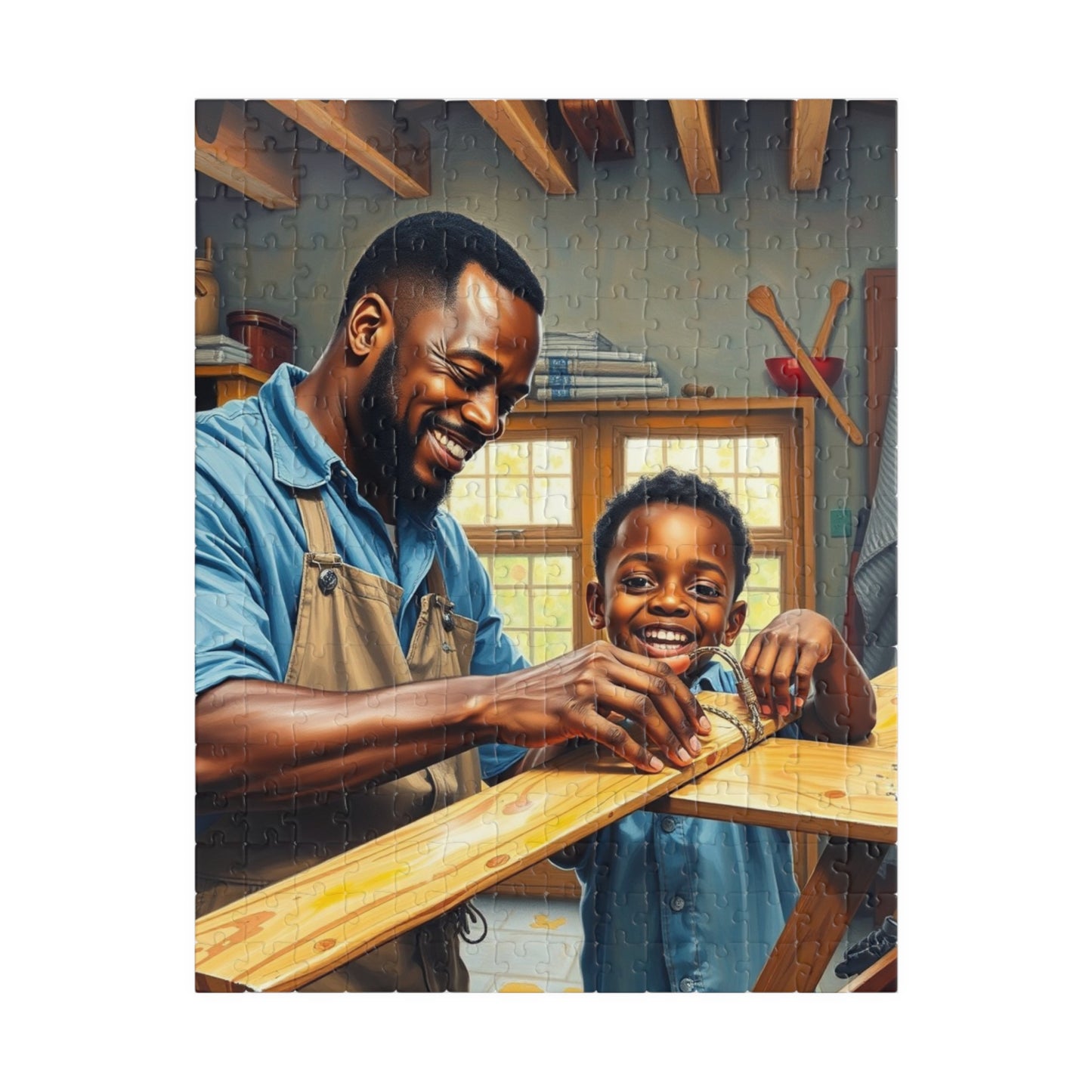 Family Bonding Jigsaw Puzzle, Black Father and Son Scene, Fun Family Activity, African American Afrocentric Cultural, Gift 252 pcs (Vertical) Puzzle The Puzzle Chest