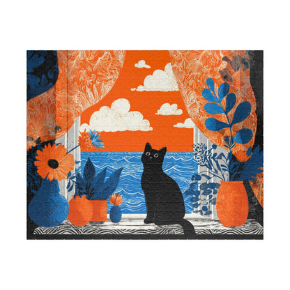 Black Cat by the Open Window – Fauvist Interior Cat Jigsaw Puzzle, Animal Theme Seaside Art Puzzle, Matisse-Inspired Puzzle The Puzzle Chest