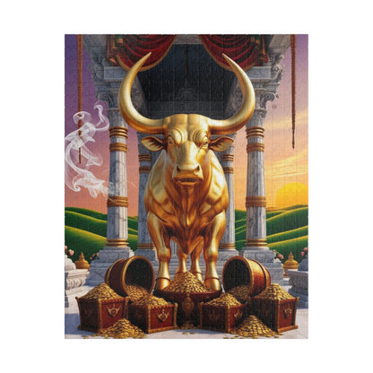 Golden Bull Puzzle - Taurus Zodiac Sign Jigsaw Game, Family Activity, Perfect Gift for Cow Lovers, Unique Gift for Birthdays, Meditation 520 pcs (Vertical) Puzzle The Puzzle Chest