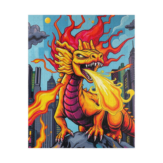 Fiery Dragon Puzzle, Pop Art Jigsaw Game for Adult, Vibrant Vintage Artwork, Gift for Puzzle Lover, Mindful Home Entertainment 520 pcs (Vertical) Puzzle The Puzzle Chest