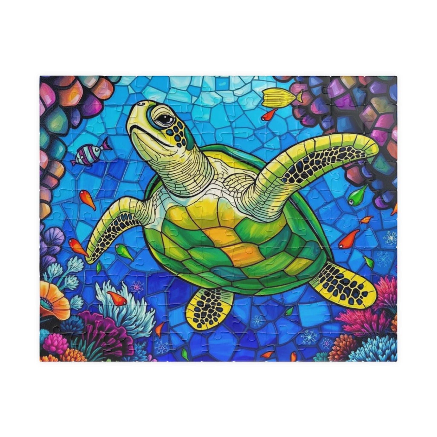 Coral Dreams Sea Turtle Puzzle - Stained Glass Style, 110-1014 Piece Ocean Themed Jigsaw for Solo Fun Family Activity, Marine Life Gift