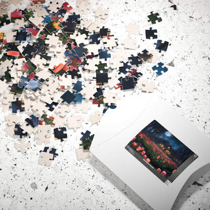 Moonlit Tulip Field Puzzle - Cozy Nighttime Landscape Puzzle, Nostalgic Vibe, Perfect Gift for Puzzle Lover, Fun Family Activity, Relaxation Puzzle The Puzzle Chest
