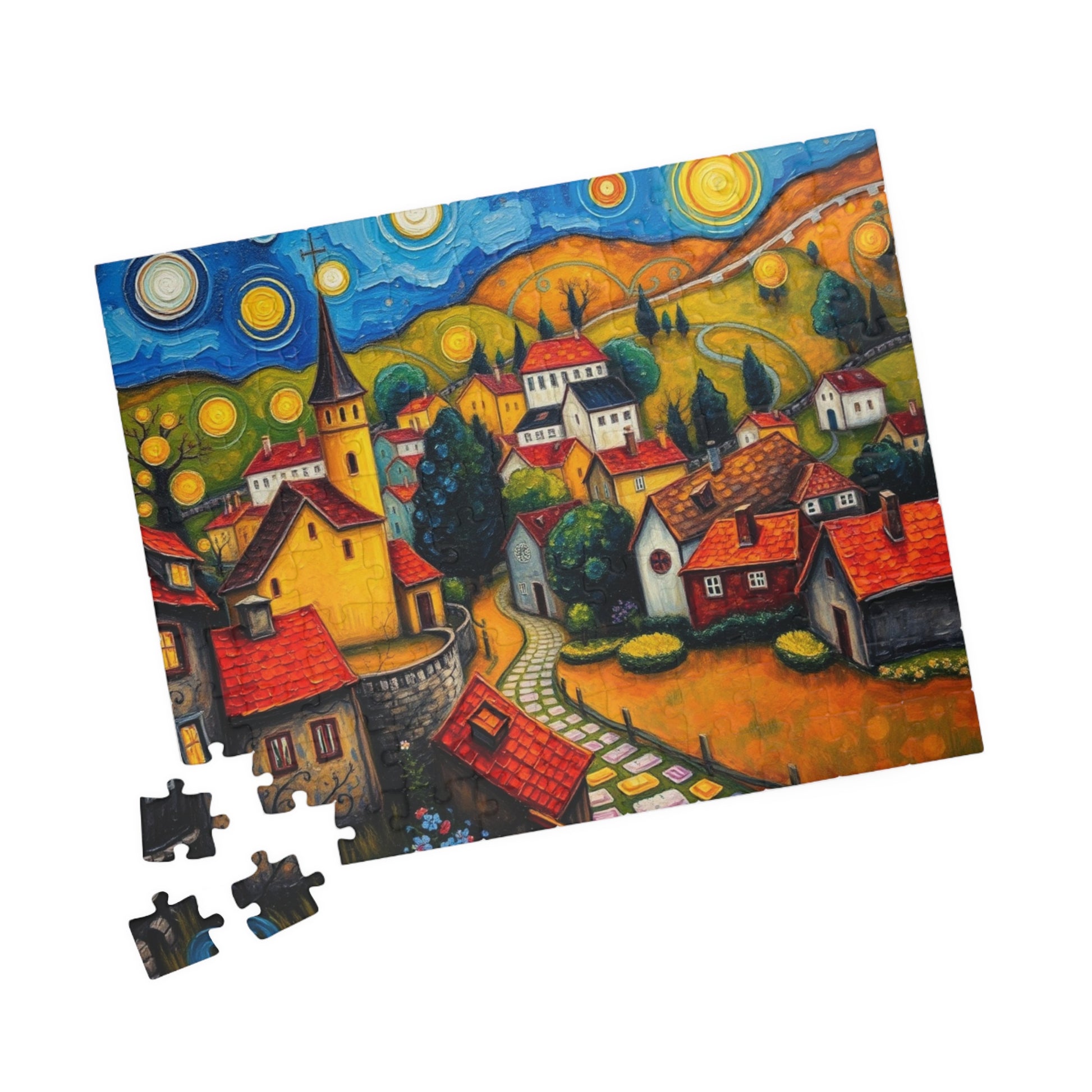 Scenic Village Landscape Jigsaw Puzzle, Holiday or Birthday Gift, Mindful Family Fun Brain Teaser The Puzzle Chest