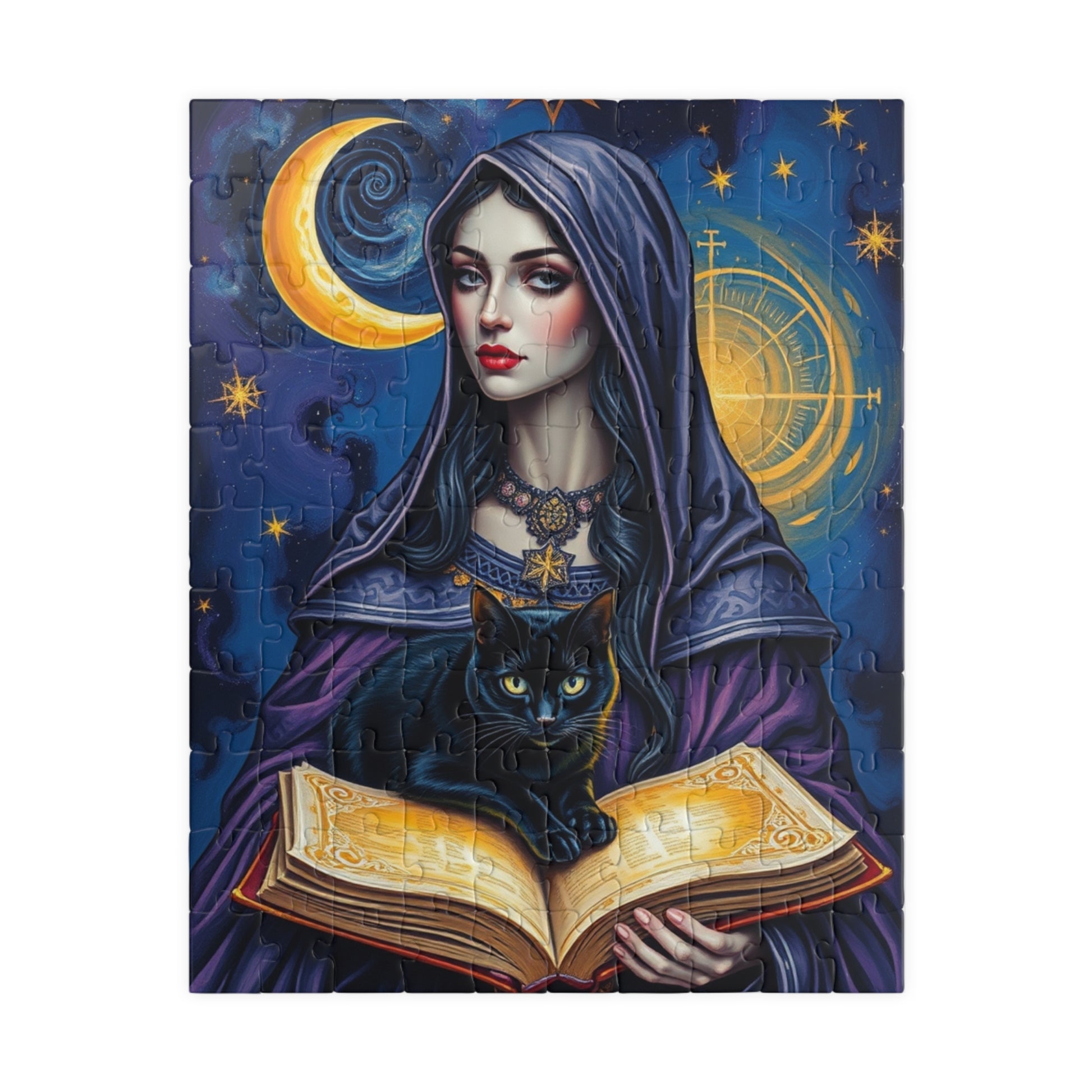 Gothic Tarot Card Puzzle, High Priestess Crescent Moon Swirling Galaxies, 110-1014-piece, Cosmic Celestial Jigsaw Game, Mystical 110 pcs (Vertical) Puzzle The Puzzle Chest