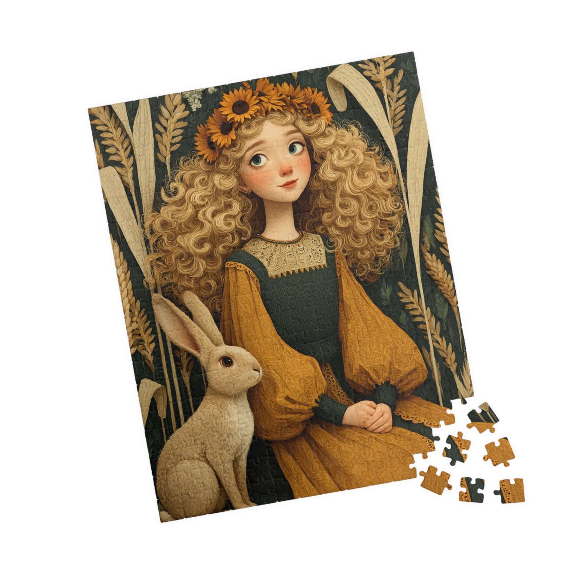 Cornfield Harvest Jigsaw Puzzle – Sunflower Girl, Prairie Dress, Autumn Bunny 252 pcs (Vertical) Puzzle The Puzzle Chest