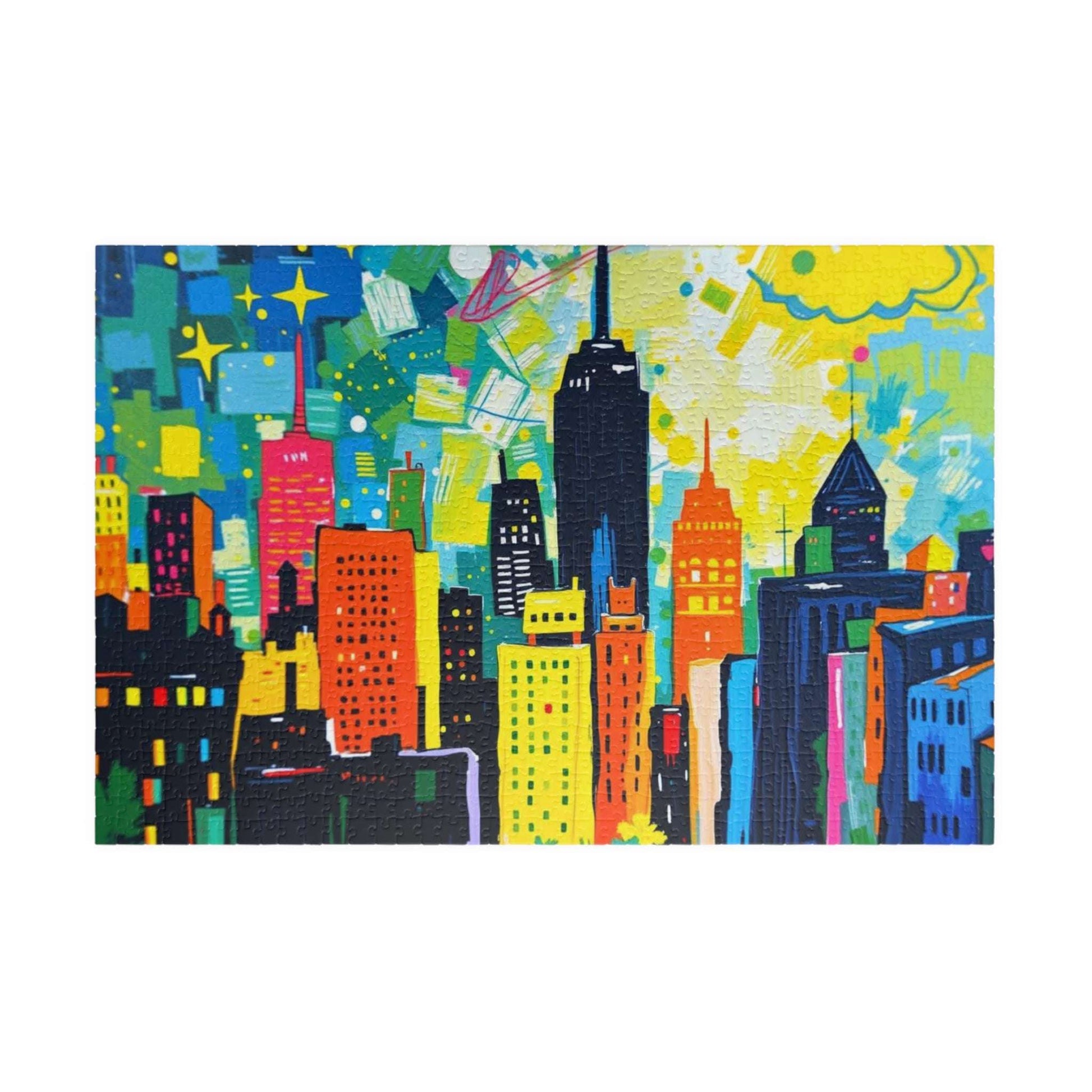 Skyscraper Splendor Jigsaw Puzzle - Vibrant Urban Glow Cityscape Puzzle for Adults