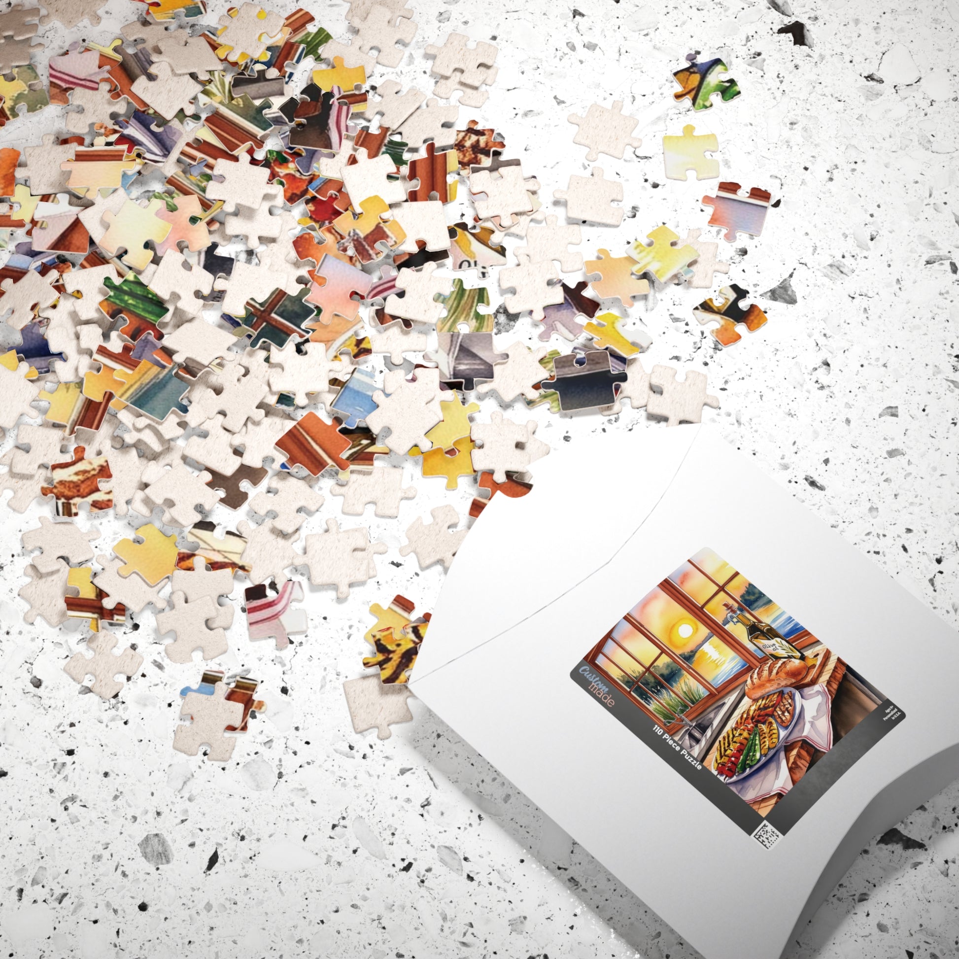Foodie Kitchen Sunset Jigsaw Puzzle, Serene Lake View Dinner Table Scene, Frameable Culinary Art, Puzzle Enthusiast Gift for Friend Puzzle The Puzzle Chest