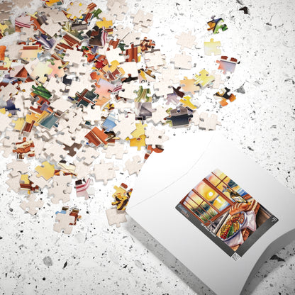 Foodie Kitchen Sunset Jigsaw Puzzle, Serene Lake View Dinner Table Scene, Frameable Culinary Art, Puzzle Enthusiast Gift for Friend Puzzle The Puzzle Chest