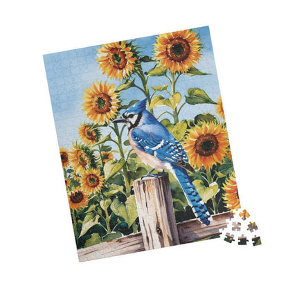 Blue Jay Sunflower Field Jigsaw Puzzle, Bird Enthusiasts Nature Lover Gift, Staycation Activity Mindfulness Stress Relief Animal Theme Game Puzzle The Puzzle Chest