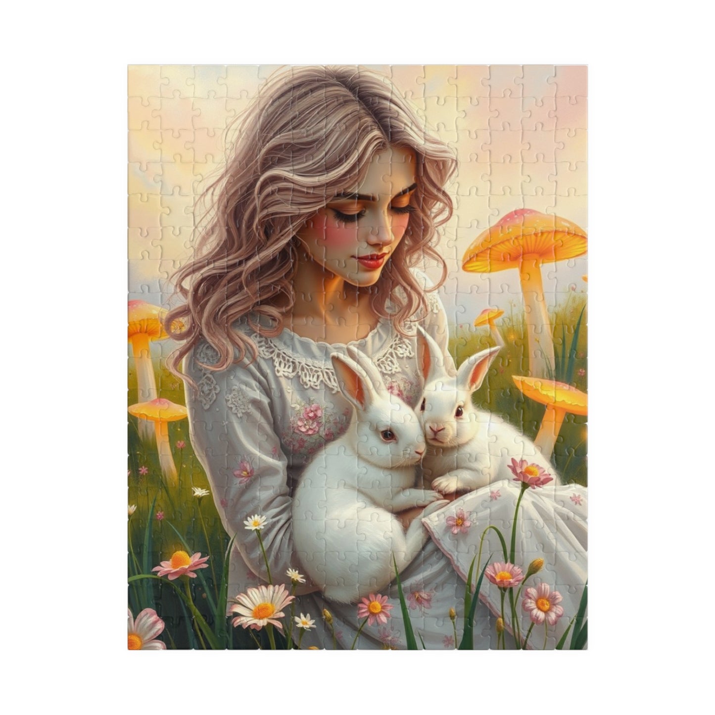 Whimsical Bunny Jigsaw Puzzle, Woman in Nature Theme, Puzzle Lover Gift for Friend Family Game Night or Solo Fun, Rabbit Art Animal Artwork 252 pcs (Vertical) Puzzle The Puzzle Chest