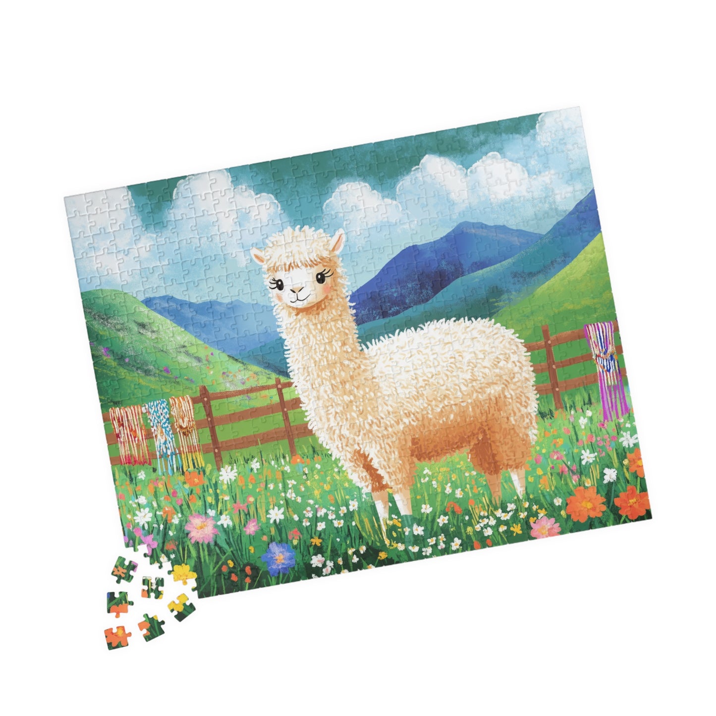 Alpaca in Flower Meadow Puzzle | Scenic Mountain Jigsaw 520 pcs (Horizontal) Puzzle The Puzzle Chest