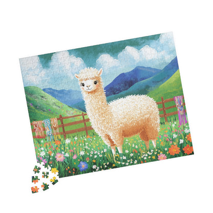 Alpaca in Flower Meadow Puzzle | Scenic Mountain Jigsaw 520 pcs (Horizontal) Puzzle The Puzzle Chest