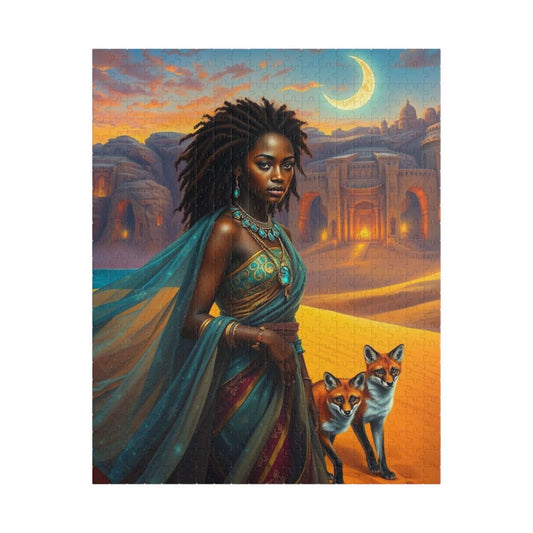 Starlit Desert Princess Puzzle - African American Woman Celestial Skies Jigsaw, Black Art, Afrocentric Artwork Puzzle The Puzzle Chest