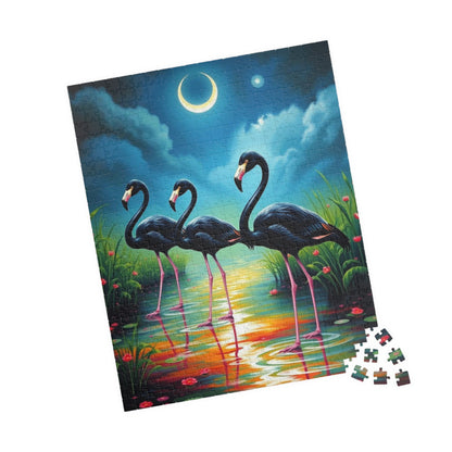 Moonlit Marsh March - Serene Flamingo Puzzle, 110, 252, 520, 1014-Piece, Holiday Birthday Gift for Bird Lover, Family Game Night, Home Decor