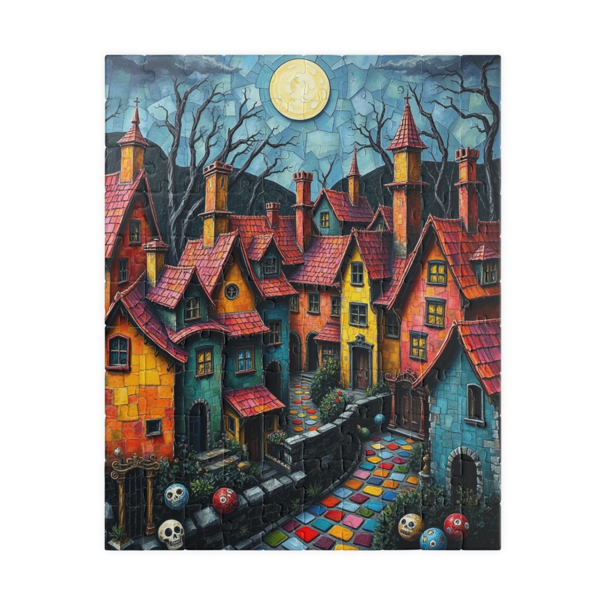 Whimsical Halloween Puzzle - 1014 Pieces, Spooky Village Artwork, Perfect for Family Game Night, Fall Celebrations, Gift for Puzzle Lovers, 110 pcs (Vertical) The Puzzle Chest