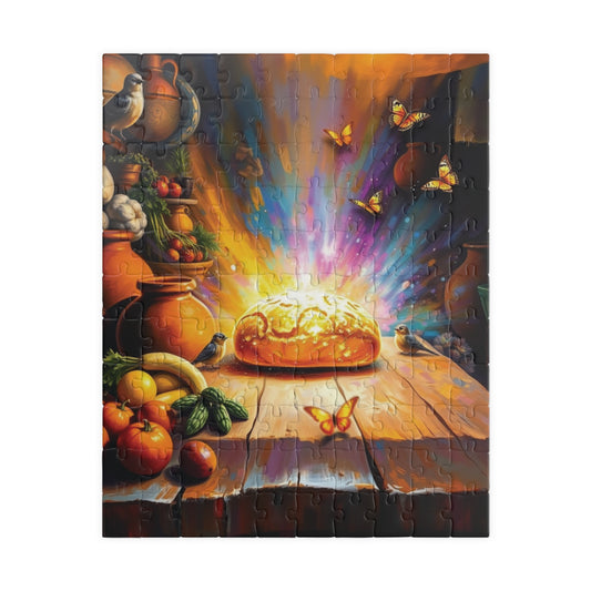 Bread of Life Jigsaw Puzzle, Glowing Bread with Birds Butterflies, Christian Symbolism Faith-Based Game, Gift for Religious Puzzle Lovers