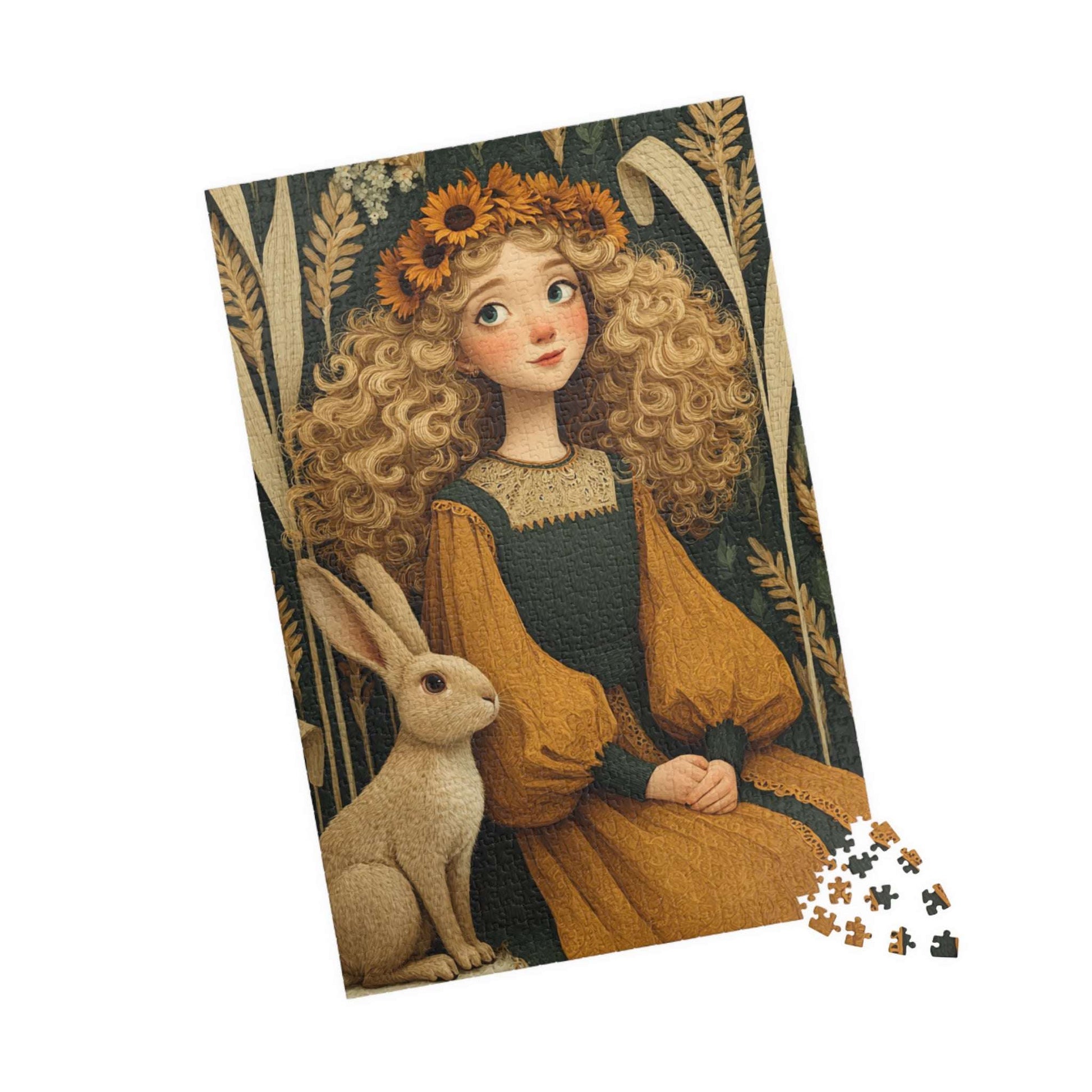 Cornfield Harvest Jigsaw Puzzle – Sunflower Girl, Prairie Dress, Autumn Bunny 1014 pcs (Vertical) Puzzle The Puzzle Chest