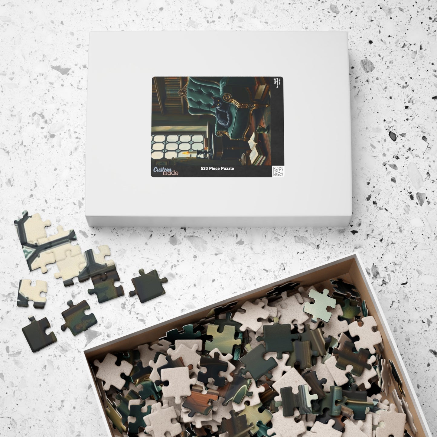 Cozy Gothic Cat Library Puzzle, 110/252/520/1014-Piece Solo Game, Gift Idea for Dark Fantasy Art Enthusiast and Cat Lover, Relaxing Activity Puzzle The Puzzle Chest