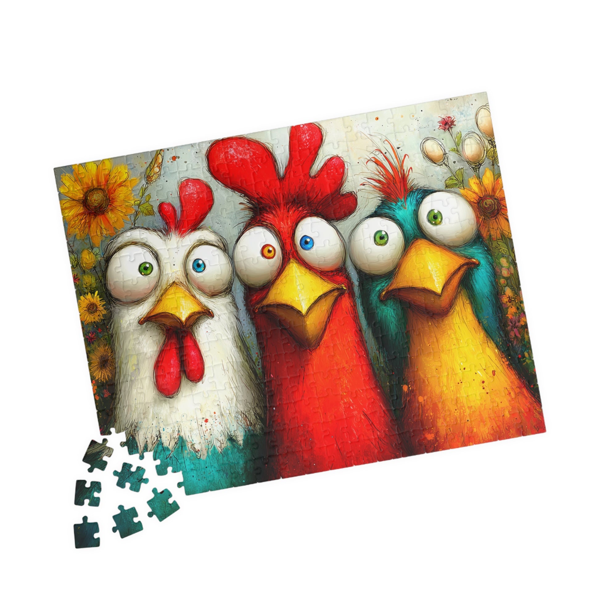 Colorful Cartoon Chickens Puzzle 110-520 Piece | Farm Animal Jigsaw 252 pcs (Horizontal) Puzzle The Puzzle Chest
