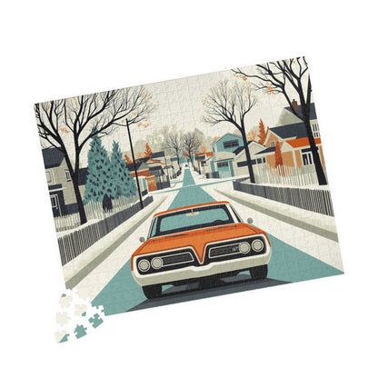 Vintage Car Puzzle | Mid-Century Suburban Street Scene Jigsaw Game