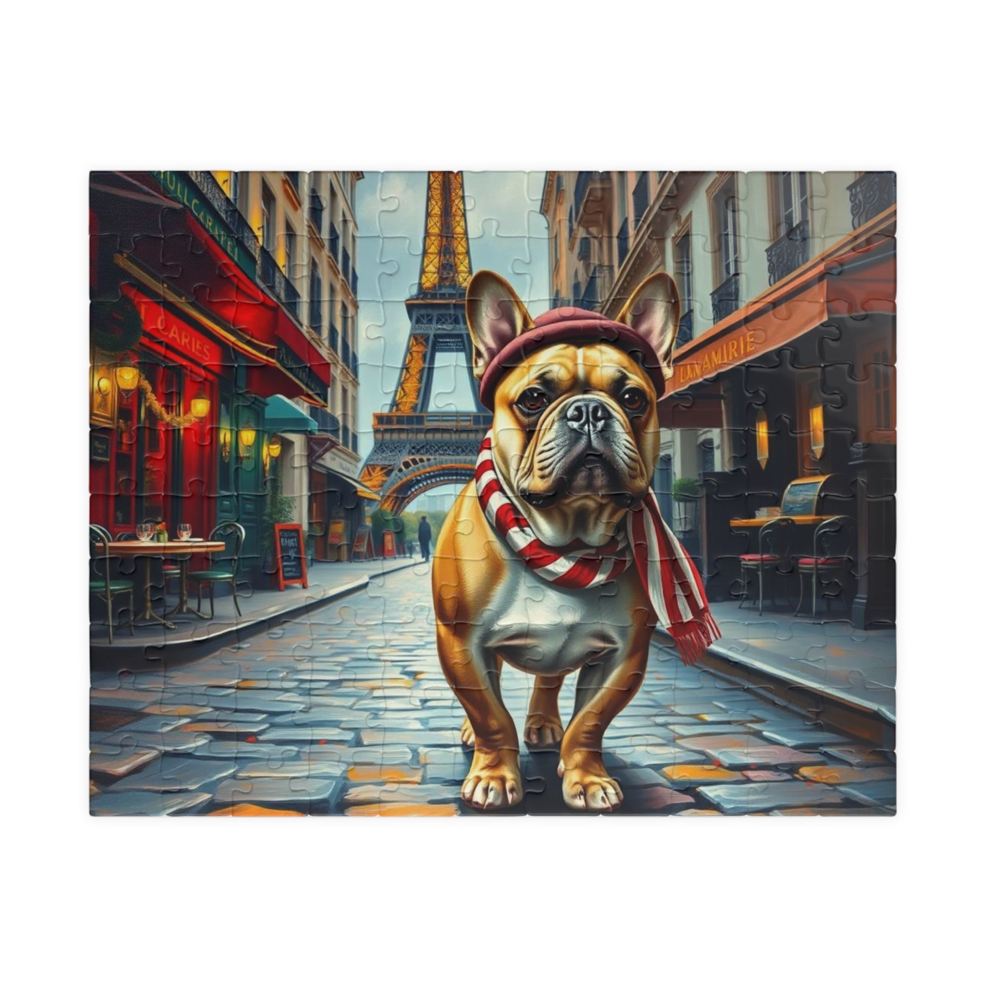 Eiffel Tower Dog Puzzle - French Bulldog, Pet Lover Gift for Friend Holiday or Birthday, Family Fun Home Entertainment, Hobby, Brain Teaser 110 pcs (Horizontal) Puzzle The Puzzle Chest