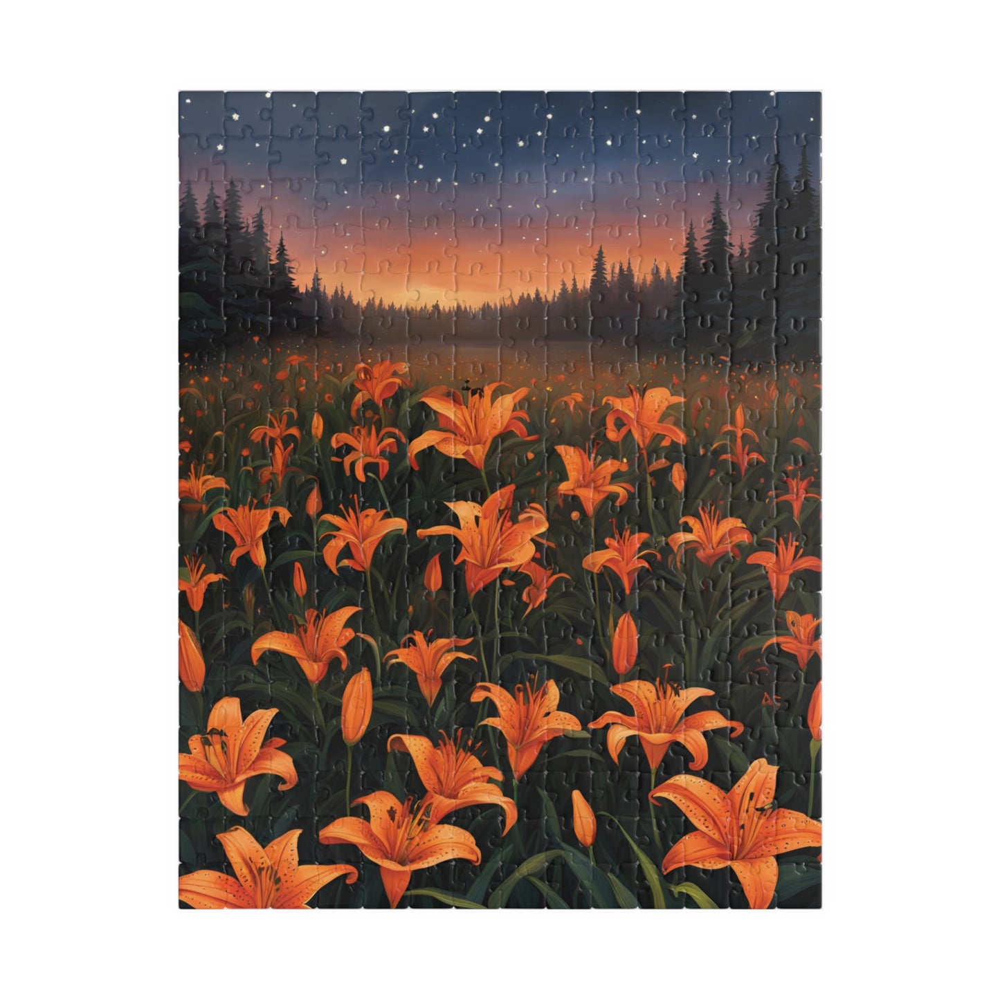 Twilight Tiger Lilies Puzzle, Floral Scene with Starry Sky, Nature-Inspired Jigsaw Game, Ideal Gift for Puzzle Lovers and Art Enthusiasts 252 pcs (Vertical) Puzzle The Puzzle Chest