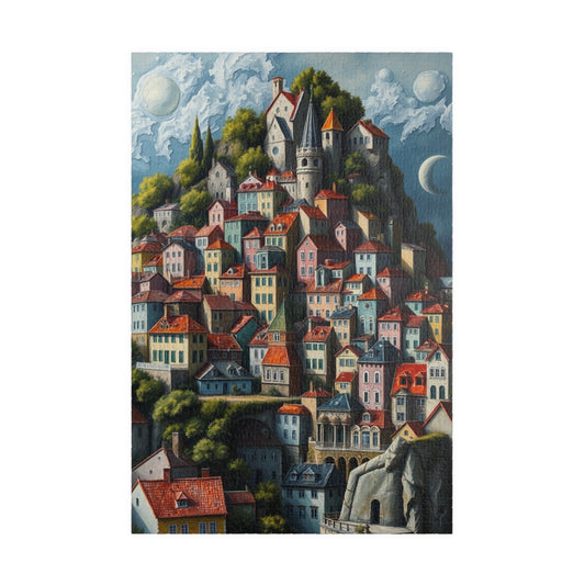 Whimsical Stacked Houses Puzzle, Hilltop Village Jigsaw Game for Adults, Ideal for Family Game Nights, Mental Exercise, Friend Gift for Puzzle Fan 1014 pcs (Vertical) The Puzzle Chest