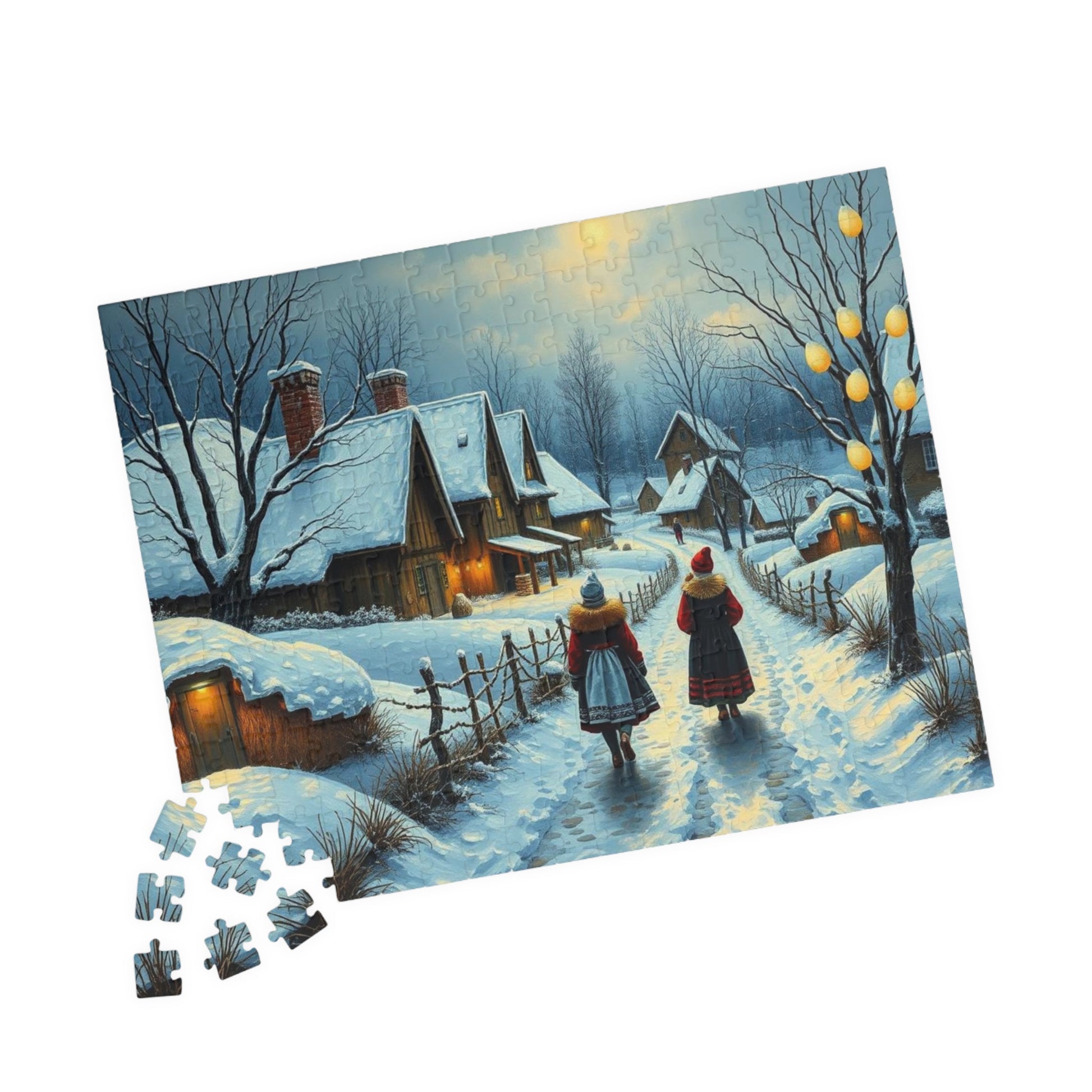 Ukrainian Village Jigsaw Puzzle - Winter Scene, Family Activity, Folk Art Puzzle, Christmas Holiday or Birthday Gift for Friends Puzzle The Puzzle Chest