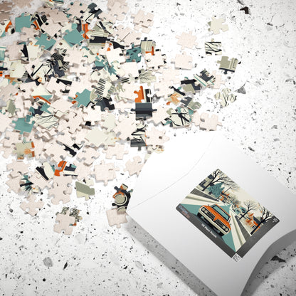 Vintage Car Puzzle | Mid-Century Suburban Street Scene Jigsaw Game