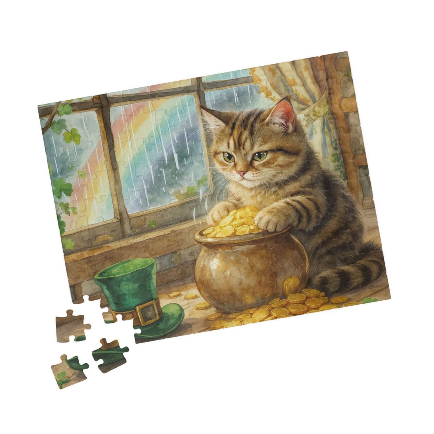 St. Patrick’s Day Lucky Cat Jigsaw Puzzle – Fun Family Puzzle Game, Cat Lover Gift, Relaxing Home Entertainment & Game Night Activity 110 pcs (Horizontal) Puzzle The Puzzle Chest