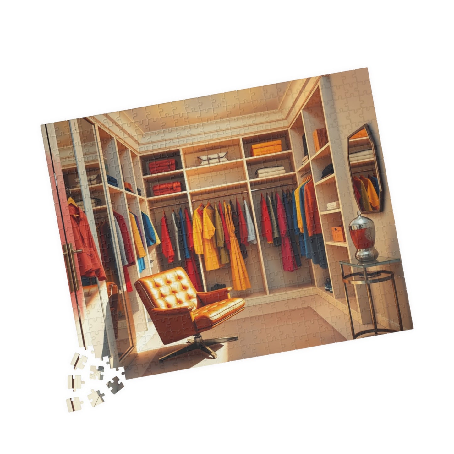 Walk-In Closet Jigsaw Puzzle (110, 252, 520, 1014-piece), Color-coded Clothing, Red Yellow Blue Minimalist Game, Gift for Fashion Lover