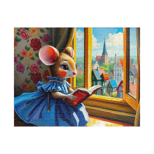 Whimsical Mouse Reading Jigsaw Puzzle, Cozy Home Entertainment, Unique Gift for Adults, Family Game Night, Mental Exercise 252 pcs (Horizontal) Puzzle The Puzzle Chest