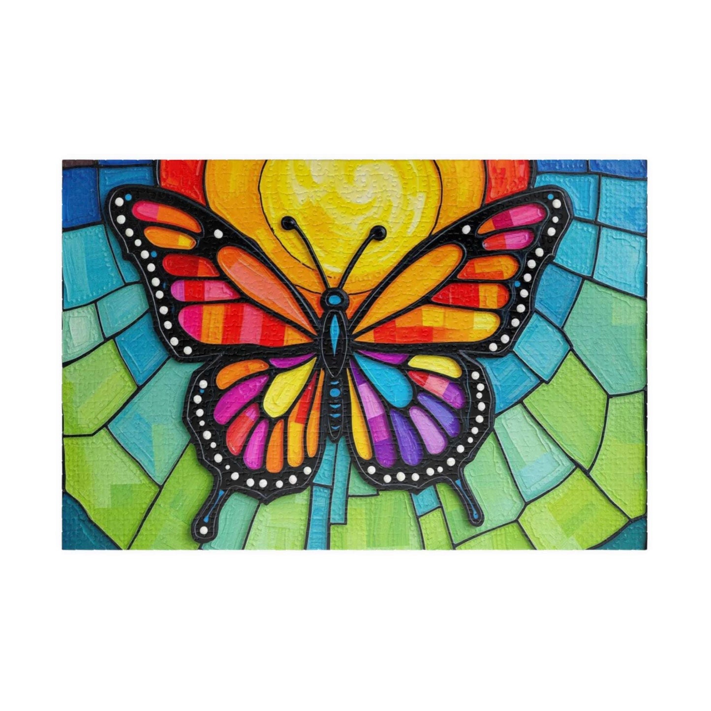 Multicolored Wings Butterfly Puzzle, Stained Glass Style 110-1014 Piece Jigsaw Game, Mindfulness Activity, Family Fun, Holiday Birthday Gift