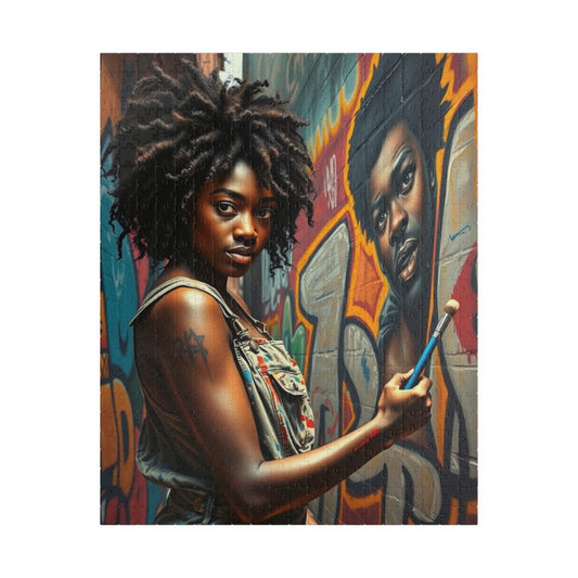 Graffiti Jigsaw Puzzle - Black Art Urban Street Scene, African American Woman Artwork, Afrocentric Gift for Artists and Art Lovers, Unique 520 pcs (Vertical) Puzzle The Puzzle Chest