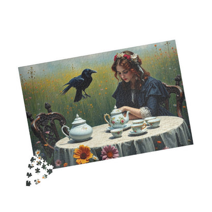 Melancholy Tea Party Jigsaw Puzzle, Victorian Woman and Raven, Gothic Art Print, Dark Fantasy Puzzle Lover Gift, Brain Teaser, Tabletop Game Puzzle The Puzzle Chest