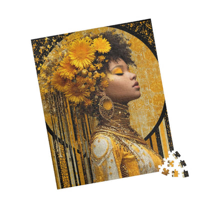 Elegant Afrocentric Jigsaw Puzzle - Melanin African American Queen in Gold Jewelry and Flower Crown 520 pcs (Vertical) Puzzle The Puzzle Chest