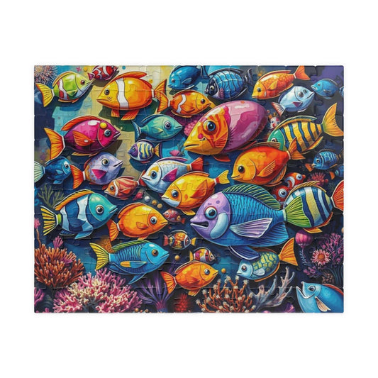 Aquatic Kaleidoscope Jigsaw Puzzle, Ocean Fish Puzzle Collage Gift for Animal Lover, Aquatic Art Sea Life Game Ideal for Fun Indoor Activity 110 pcs (Horizontal) Puzzle The Puzzle Chest