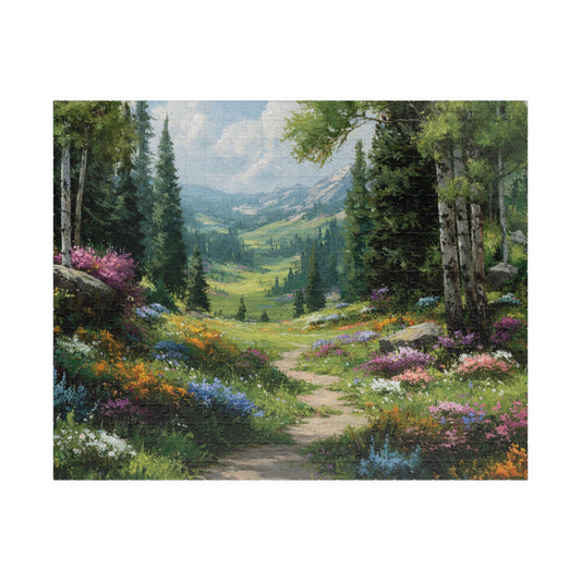 Spring Forest Path Jigsaw Puzzle – Sunlit Wildflower Meadow, Nature Inspired Floral Landscape Puzzle The Puzzle Chest