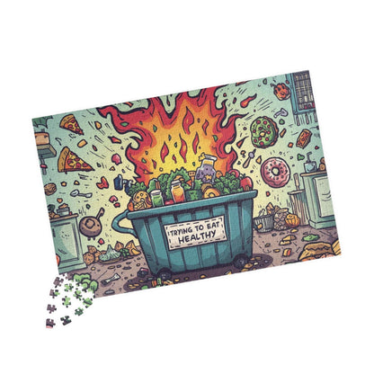 Funny Healthy Eating Jigsaw Puzzle - Dumpster Fire Meme, Family Game Night or Solo Fun, Holiday Birthday Gift, Brain Teaser 1014 pcs (Horizontal) Puzzle The Puzzle Chest